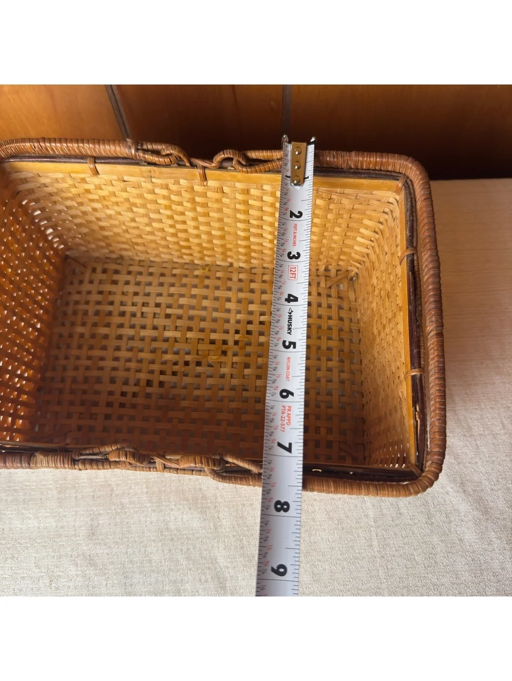 Vintage Woven Rattan Basket Rectangular Handled Storage Basket Boho Decor